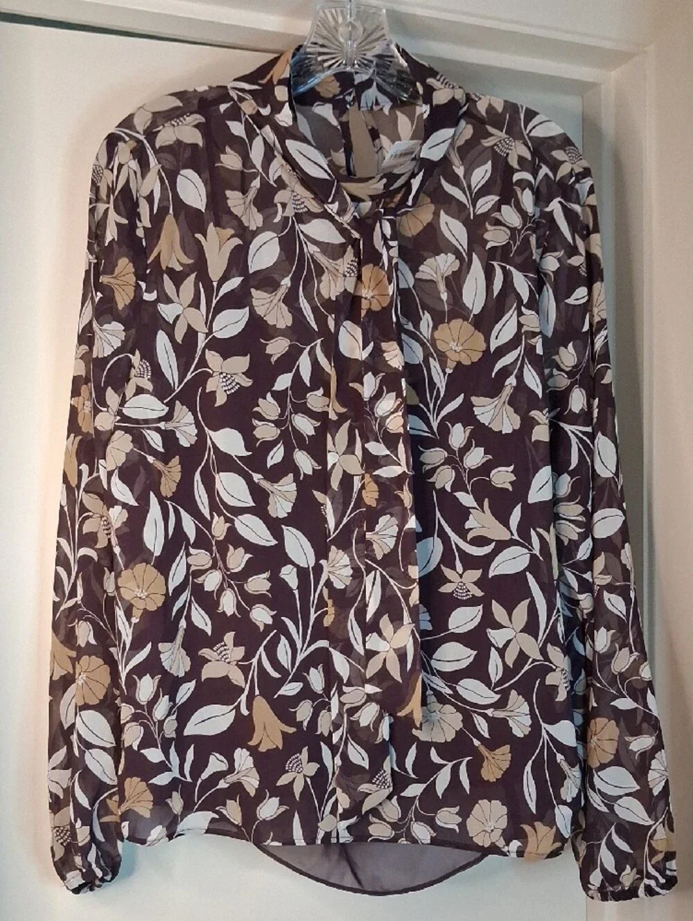 Ann Taylor Plum Floral Mock Neck Top with Neutral Blooms - Picture 7 of 8